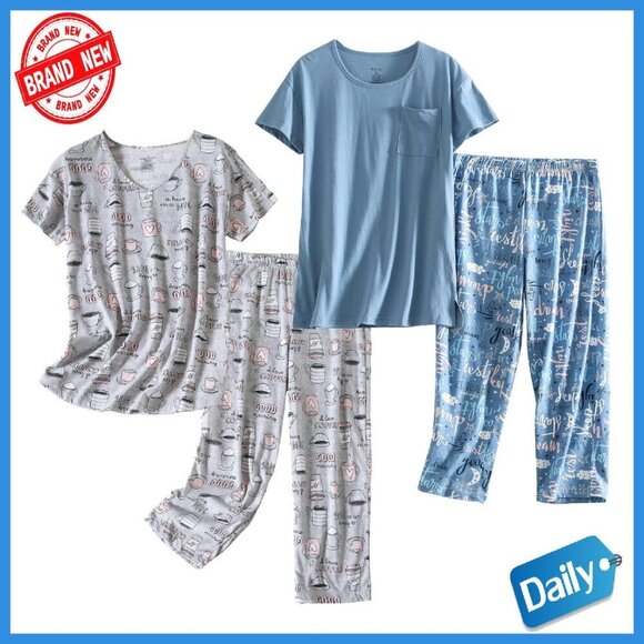 Other - Cotton Pajama Set Short Sleeve Capri Pants Loungewear S-3XL